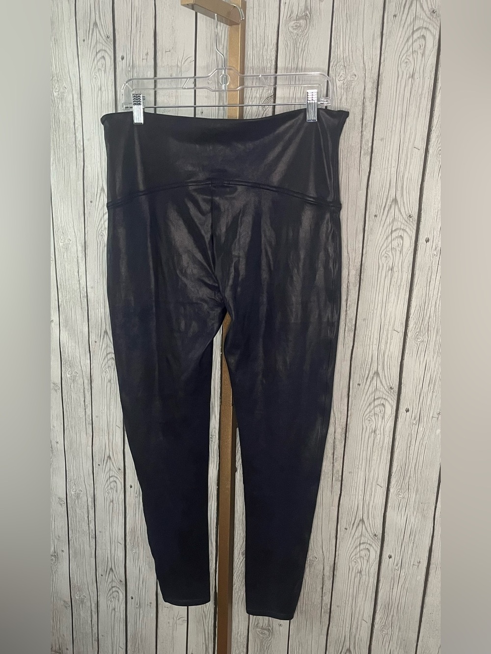 SPANX Navy Blue  Faux Leather Leggings Womens 2X Plus Size Shaping